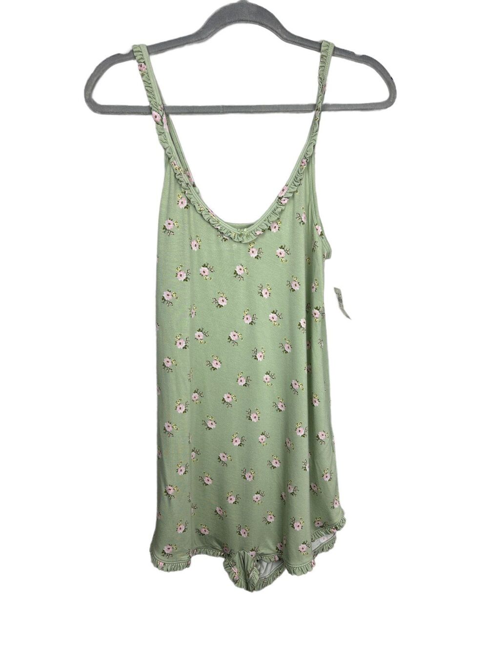 NWT Aerie Real Soft Ruffle Romper ‘Dusty Sage’ Green Floral Sz Medium